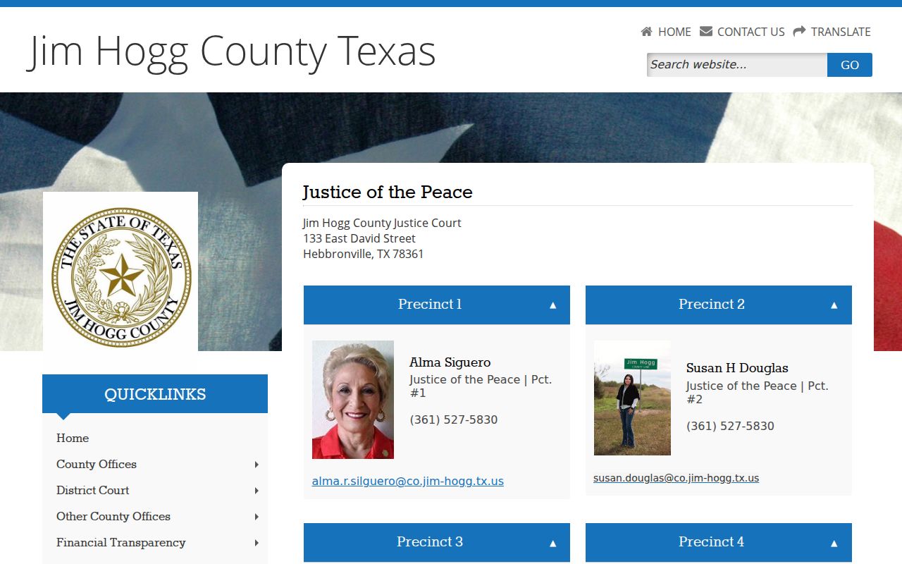Jim Hogg County official four-precinct Justice Court contact block