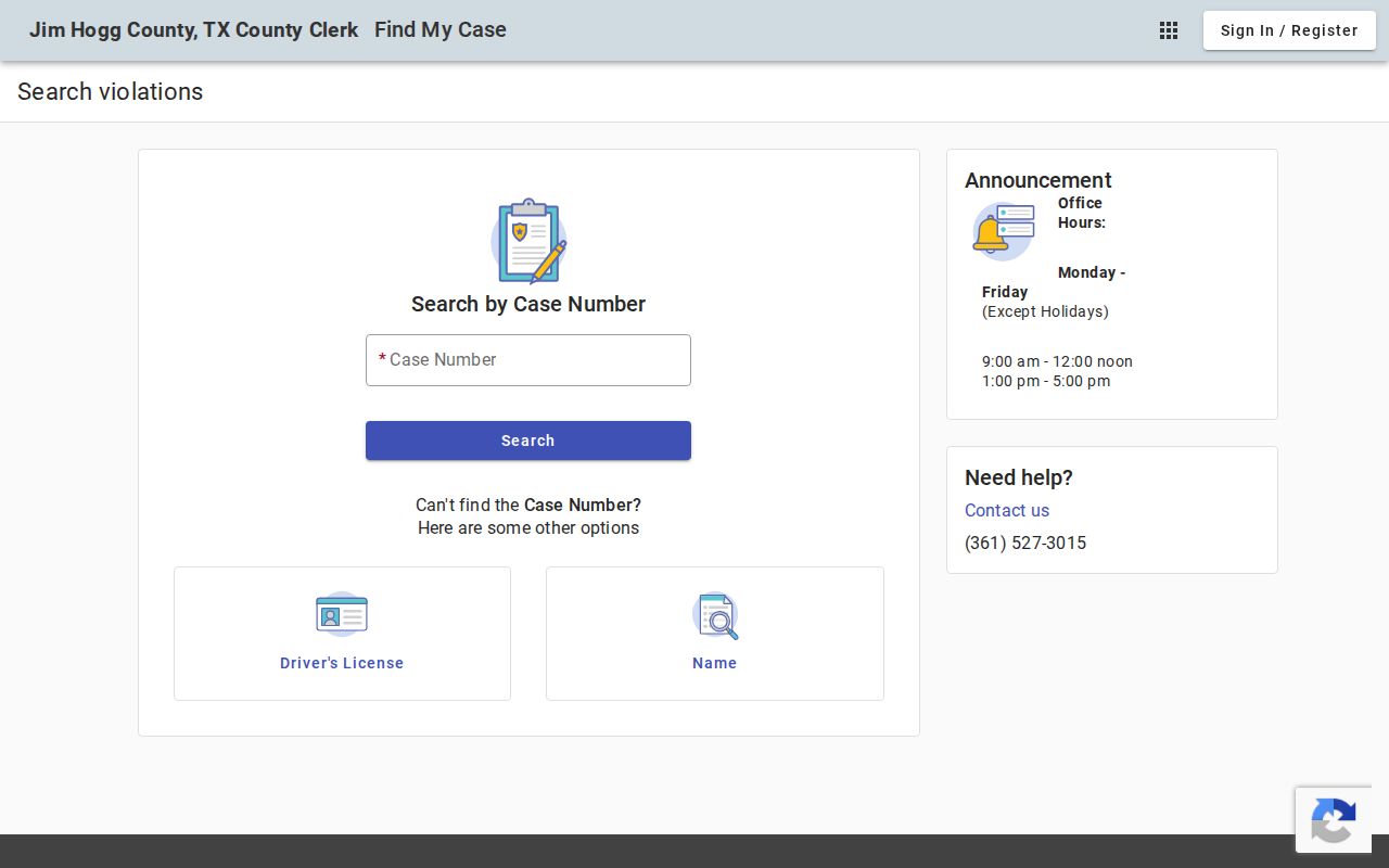 Jim Hogg County Clerk contact page for court case routing
