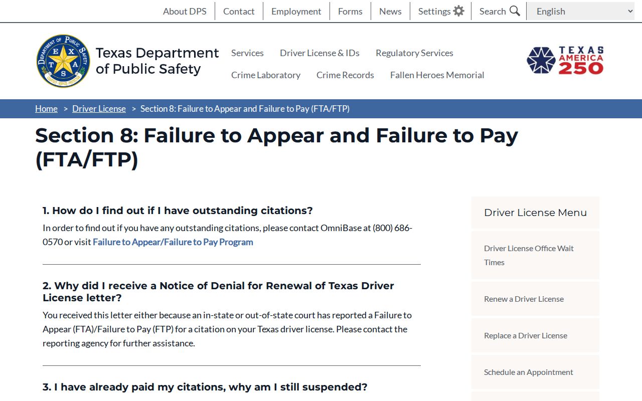 DPS FTA and FTP court-contact guidance for Jim Hogg County citation questions