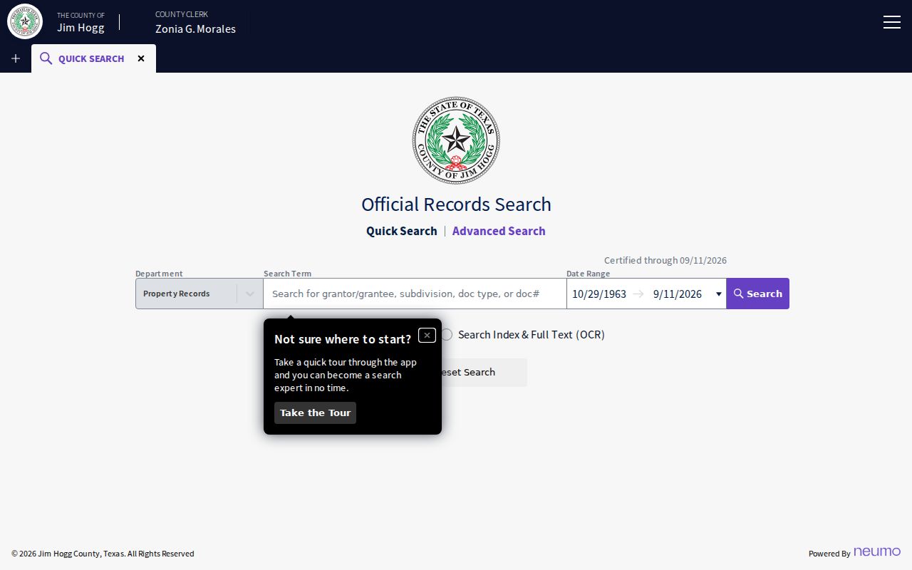 Jim Hogg County County Clerk property-record search, separate from warrant records