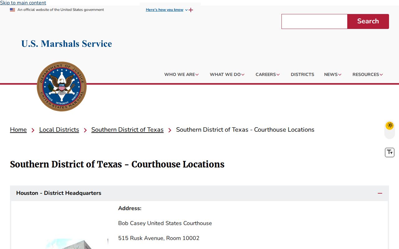 U.S. Marshals Service Southern District of Texas contact listings
