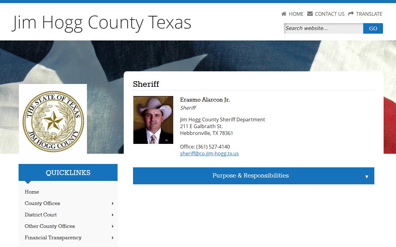 Jim Hogg County Sheriff's Department contact and duties page